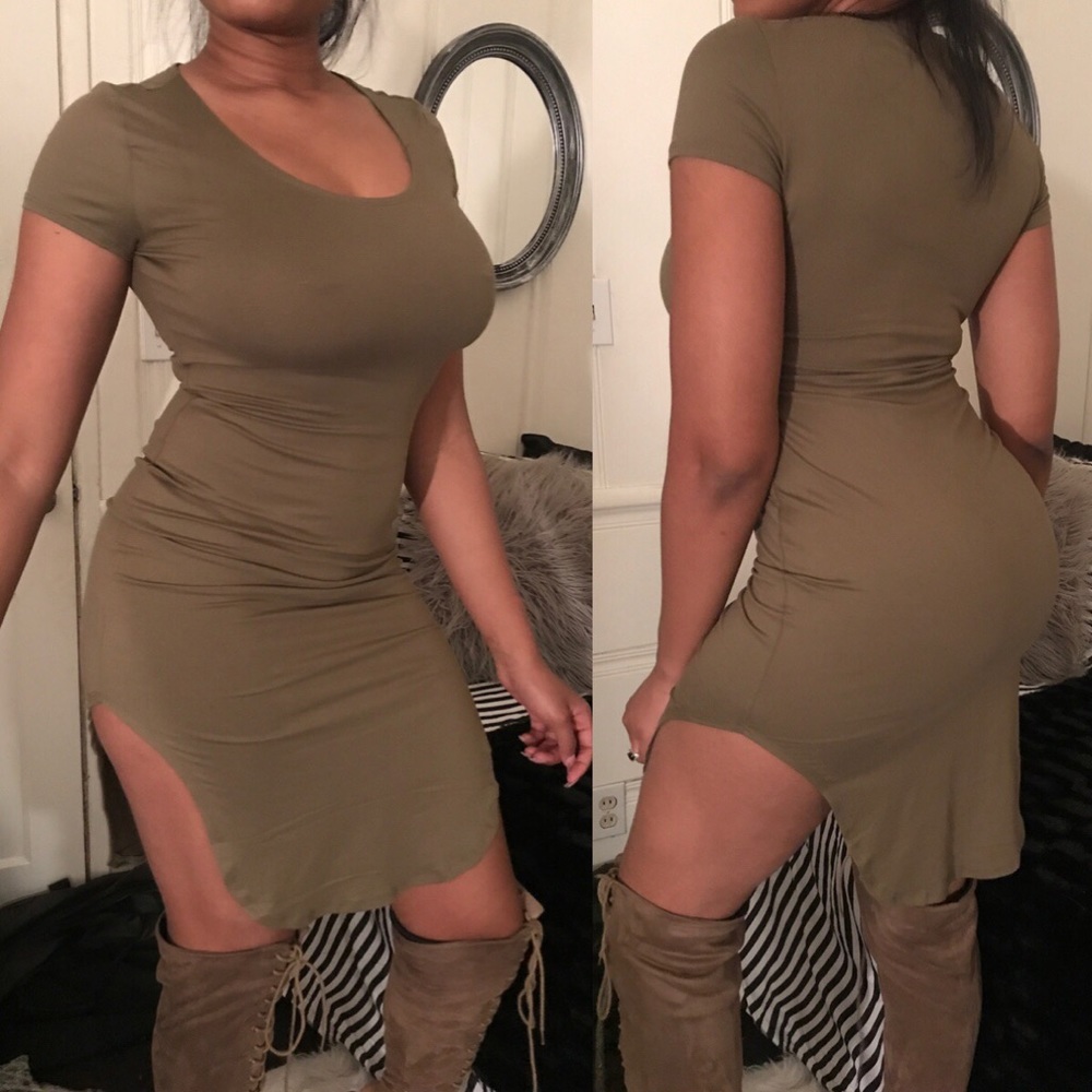 ‼️LAST ONE‼️ Basic Curved Bodycon Dress - Olive
